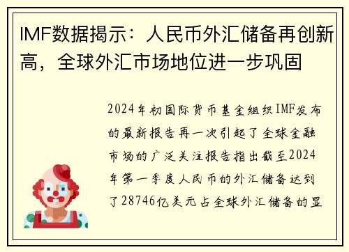 IMF数据揭示：人民币外汇储备再创新高，全球外汇市场地位进一步巩固